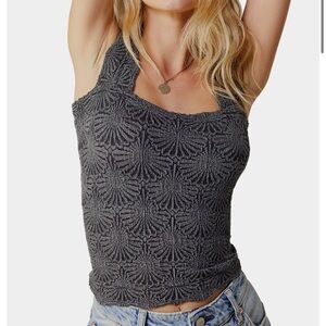 Free People Charcoal Gray Textured Square-Neck Tank